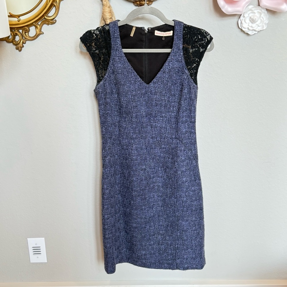 Rebecca Taylor Blue Sheath Dress with Cap Sleeves